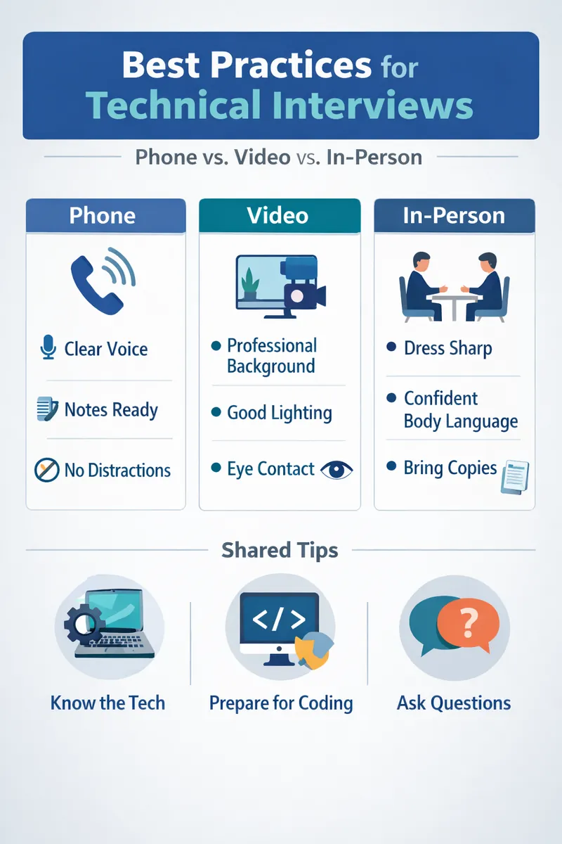 A comparison of best practices for phone vs. video vs. in-person technical interviews