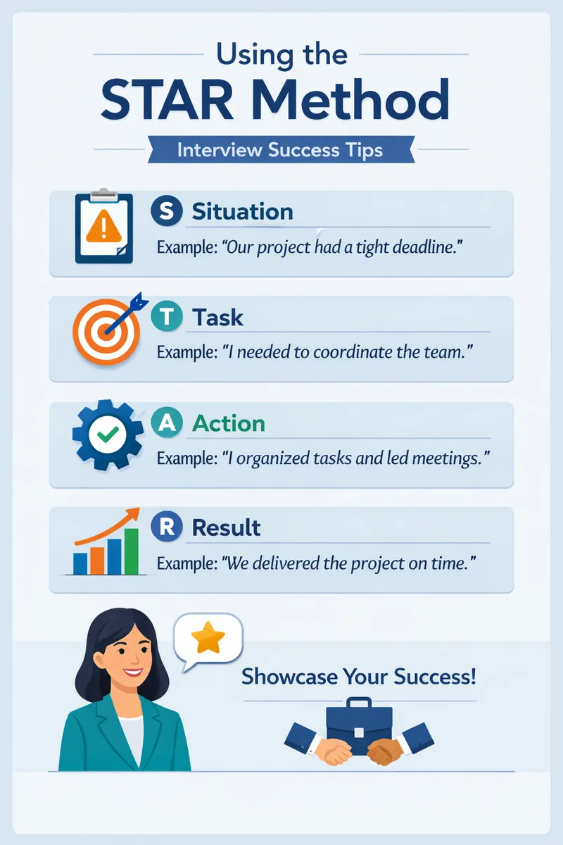 Visual explaining the STAR method with step-by-step breakdown and examples