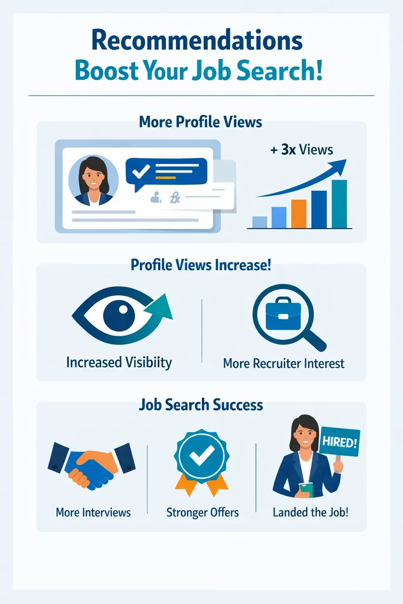 Visual representation showcasing how recommendations can increase profile views and their impact on job search success